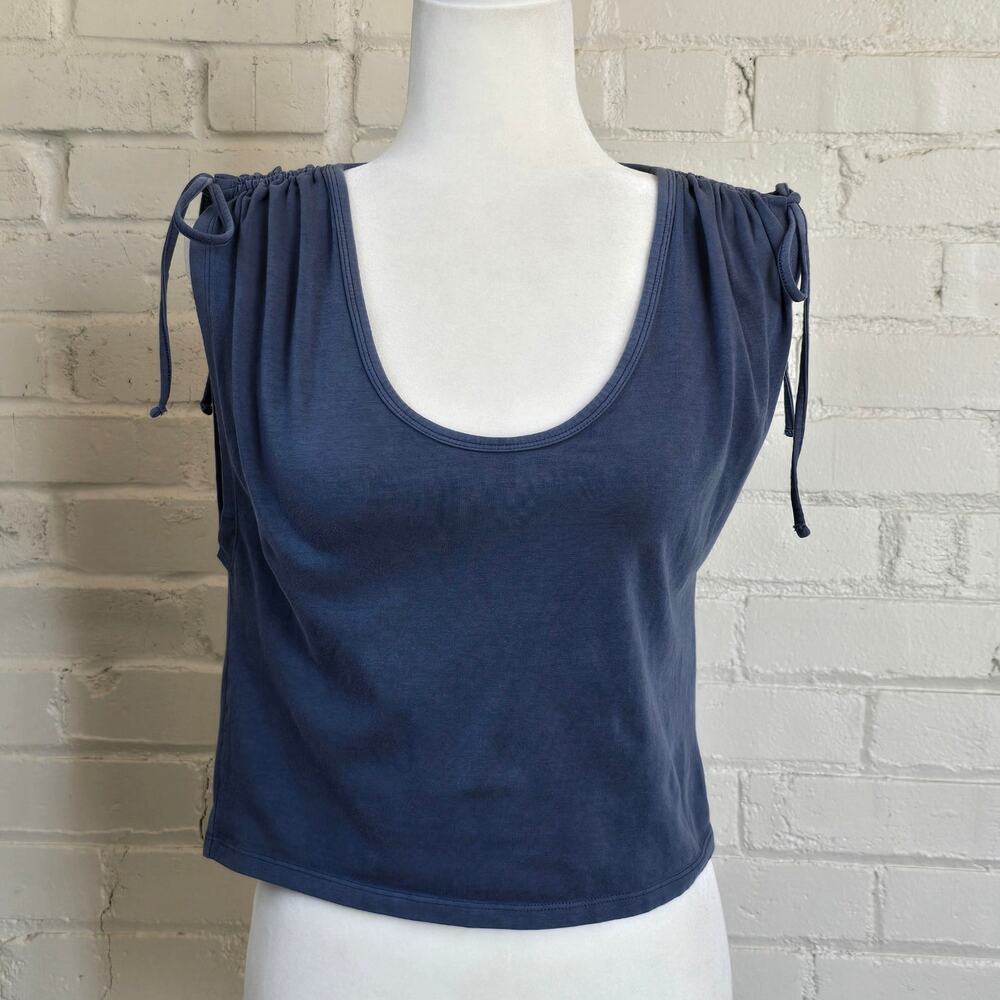 American Eagle Slate Blue Cinch Drawstring Shoulder Tank Crop Top┃Casual Staple